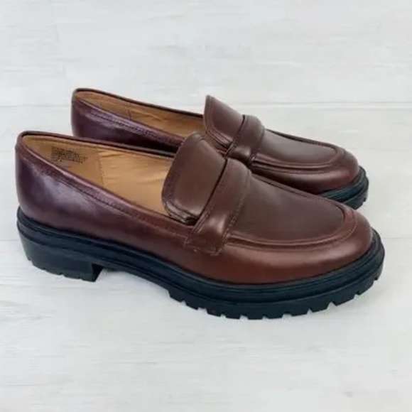 Madewell Woman 9.5 Leather Loafer Brown Bradley Chunky Lug Sole Block Heel Shoe - Picture 3 of 13